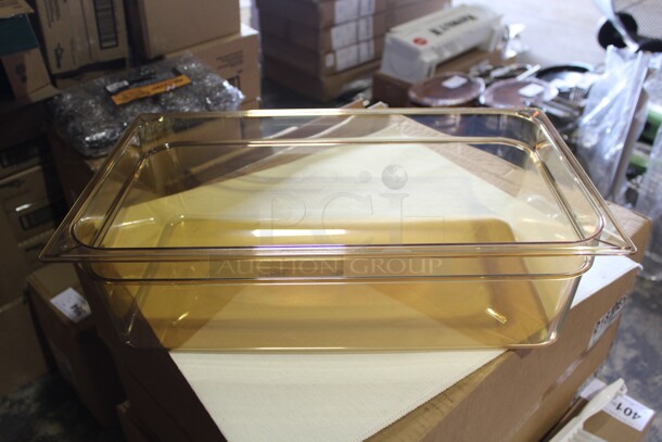 NEW IN BOX! 6 Carlisle Commercial Amber Plastic Full Size Food Pans. 20.5x12.5x6. 6X Your Bid!