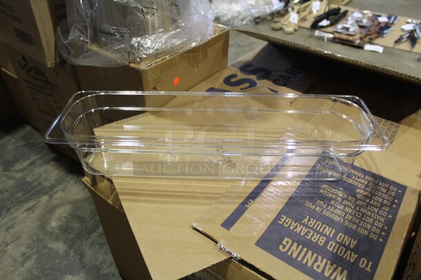 NEW! 6 Cambro Camwear Commercial Clear Plastic 1/2 Size Long Food Pans. 21.5x6.5x4. 6X Your Bid!