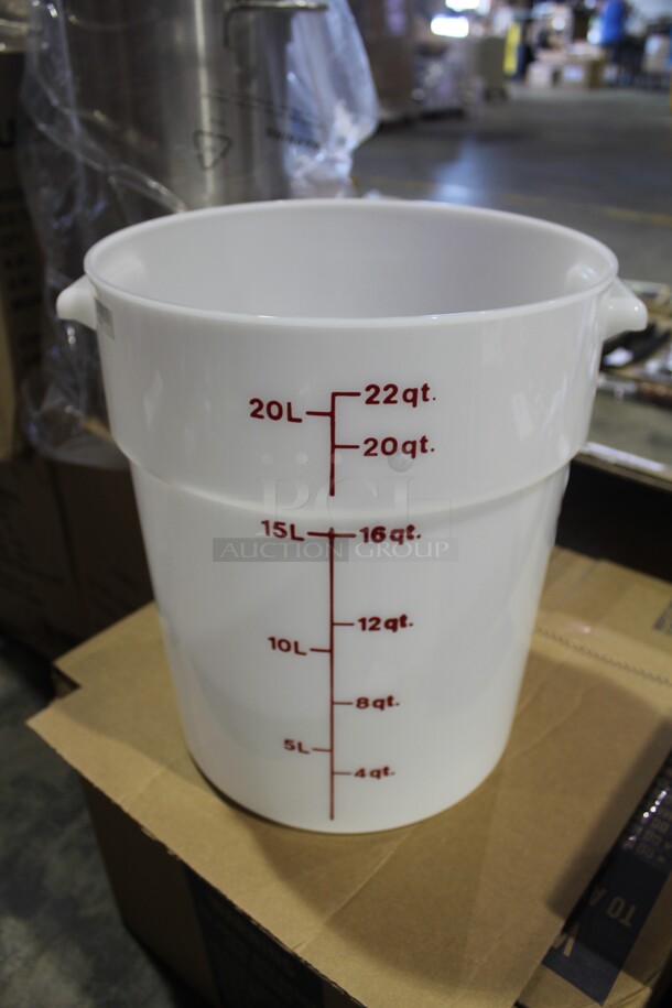 NEW! 6 Cambro Commercial White Plastic 22 Quart Round Storage Containers. 14x12x115. 6X Your Bid! 