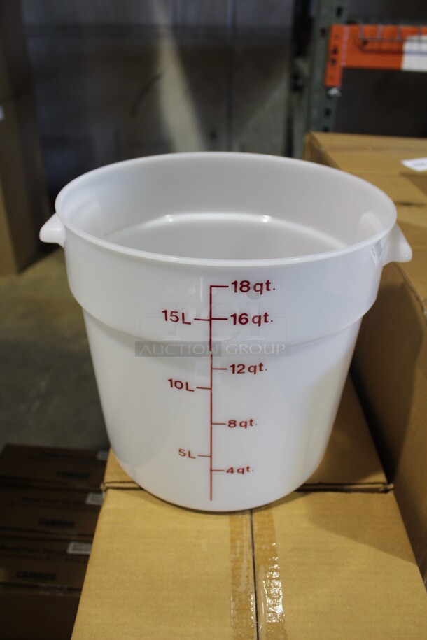 NEW! 6 Cambro Commercial White Plastic 18 Quart Round Storage Containers. 14x12x12. 6X Your Bid! 