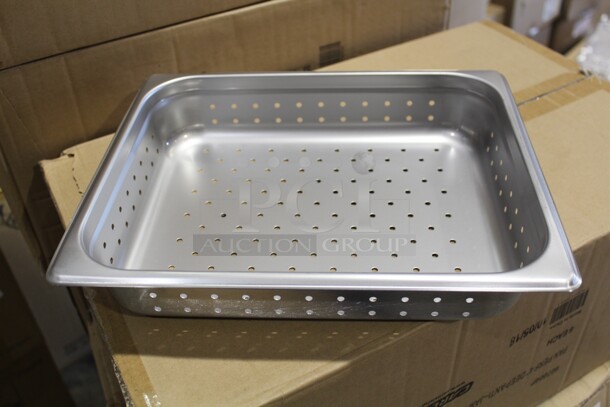 NEW! 12 Browne Commercial Stainless Steel Half Size Perforated Pan/Inserts. 12.5x10.5x2.5. 12X Your Bid!