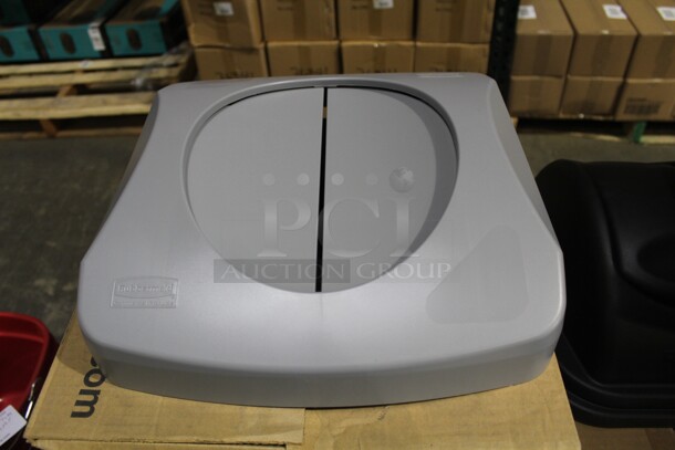NEW IN BOX! 4 Rubbermail 2689-88 Untouchable Swing Top Trash Can Tops. 15x15x5. 4X Your Bid! - Image 1 of 2