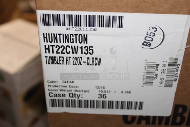 NEW IN BOX! 3 Boxes (36 Each) Cambro Huntington 22 Ounce Clear Plastic Tumblers. 3X Your Bid!  - Image 3 of 3
