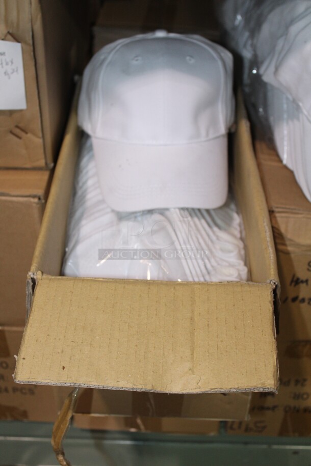 NEW! 4 Boxes (24 Each) White Baseball Caps. 4X Your Bid! 