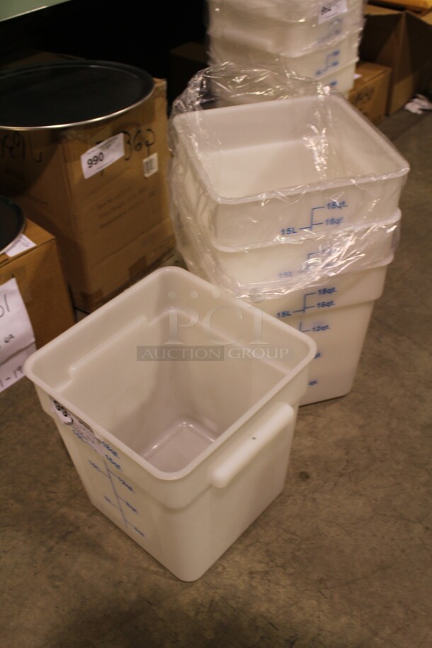 NEW! 4 White 18 Quart Measuring Containers. 12x11x12.5 4X Your Bid! 