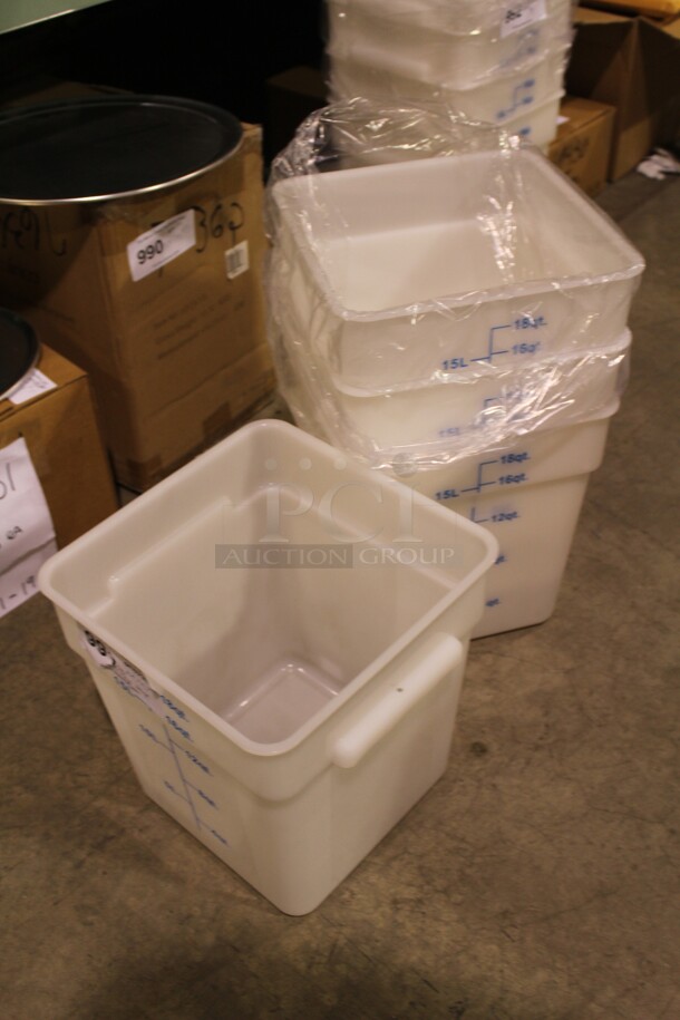 NEW! 4 White 18 Quart Measuring Containers. 12x11x12.5 4X Your Bid!  - Image 1 of 1