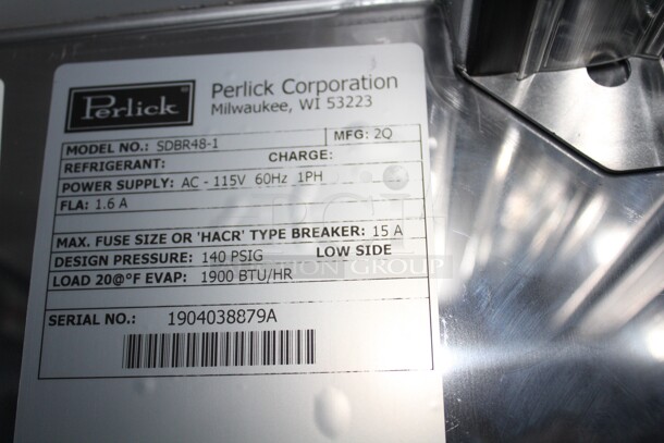 BRAND NEW!  Perlick Model SDBR48-1 Commercial REMOTE Cooled Sliding Glass Door Bar Back Refrigerator/Cooler. 48x24.75x38.5. 115V/60Hz. Condenser Not Included.  - Image 5 of 5