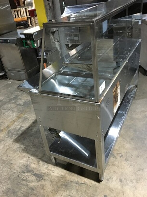 All Stainless Steel 4 Well Natural Gas Powered Commercial Steam Table! With Underneath Storage Space! With Overhead Serving Shelf! On Legs! - Image 2 of 10