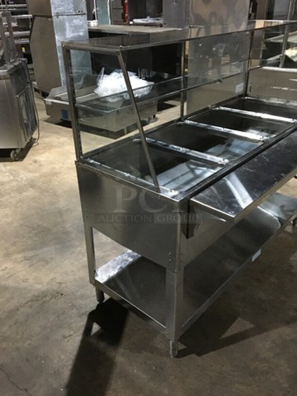 All Stainless Steel 4 Well Natural Gas Powered Commercial Steam Table! With Underneath Storage Space! With Overhead Serving Shelf! On Legs! - Image 3 of 10