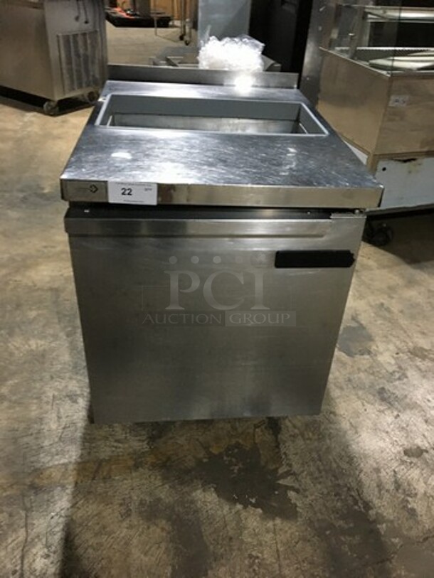 Continental Commercial Refrigerated Sandwich Prep Table! With Single Door Storage Space Underneath! All Stainless Steel! Serial 15125742! 115V 1Phase! On Casters!