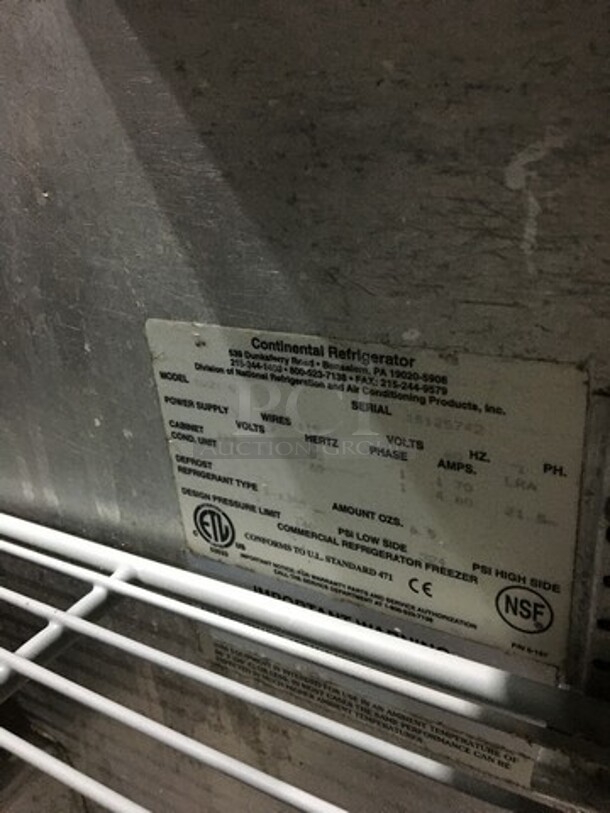Continental Commercial Refrigerated Sandwich Prep Table! With Single Door Storage Space Underneath! All Stainless Steel! Serial 15125742! 115V 1Phase! On Casters! - Image 8 of 10