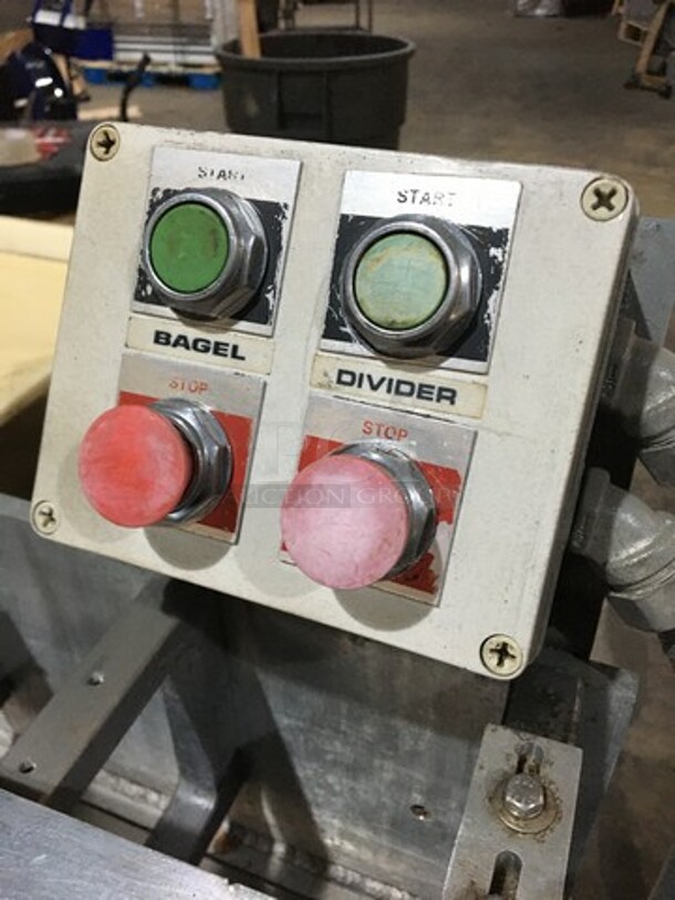 AM MFG Commercial Floor Style Bagel Divider/Former! All Stainless Steel! Model BF100 Serial F239! 220V 3Phase! On Commercial Casters! - Image 7 of 12