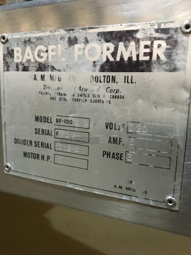 AM MFG Commercial Floor Style Bagel Divider/Former! All Stainless Steel! Model BF100 Serial F239! 220V 3Phase! On Commercial Casters! - Image 10 of 12