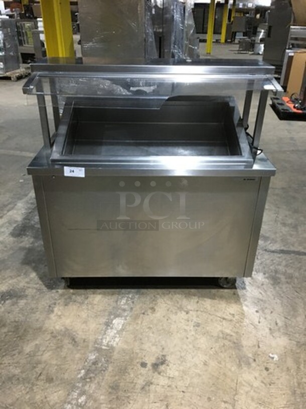 Delfield Commercial Cold Pan/Fresh Fish Display Case/Salad Bar Island/Sandwich Prep Combo! With Overhead Sneeze Guard! With 2 Storage Shelves! Model KCSC50NU! 115V 1Phase! On Casters! 