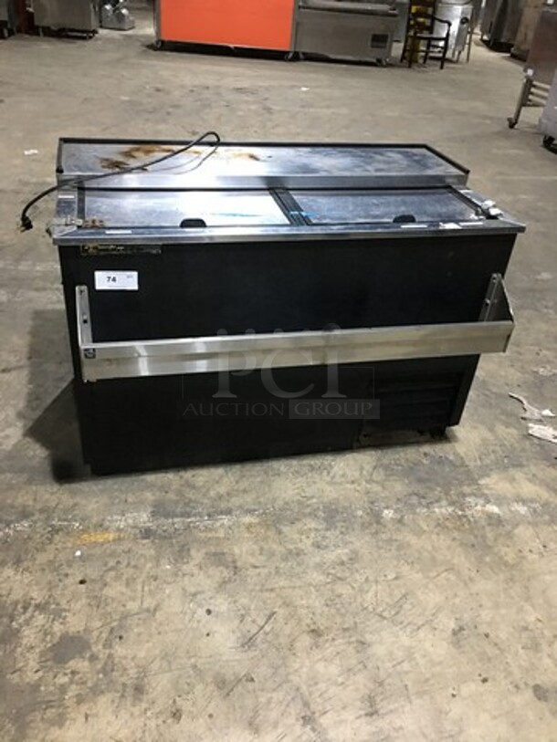 True Commercial Under The Counter Beer Bottle Cooler! With 2 Stainless Steel Sliding Top Doors! With Front Bottle Rail Attachment! Model TD5018 Serial 6627575! 115V 1Phase!