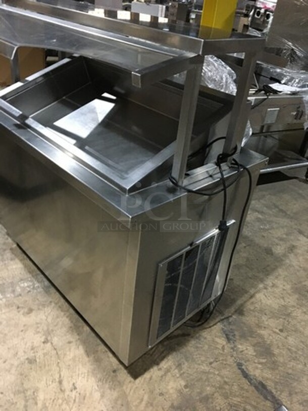 Delfield Commercial Cold Pan/Fresh Fish Display Case/Salad Bar Island/Sandwich Prep Combo! With Overhead Sneeze Guard! With 2 Storage Shelves! Model KCSC50NU! 115V 1Phase! On Casters!  - Image 2 of 10