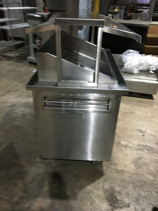 Delfield Commercial Cold Pan/Fresh Fish Display Case/Salad Bar Island/Sandwich Prep Combo! With Overhead Sneeze Guard! With 2 Storage Shelves! Model KCSC50NU! 115V 1Phase! On Casters!  - Image 3 of 10