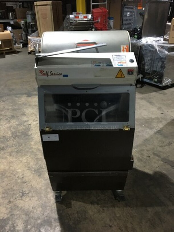JAC Commercial Floor Style Bread Slicer! With Self Service Frame! Model SLC450/12 Serial 12108097! 110V 1Phase! On Casters!