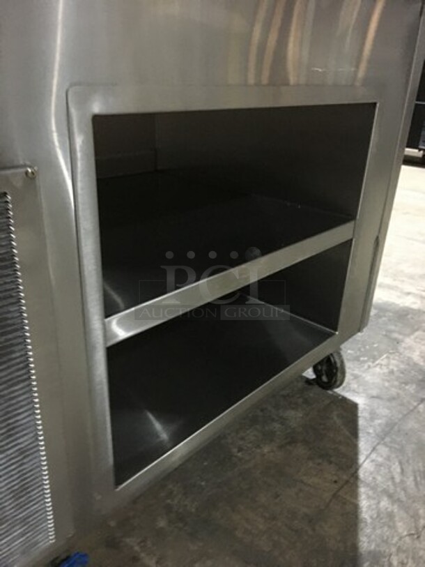 Delfield Commercial Cold Pan/Fresh Fish Display Case/Salad Bar Island/Sandwich Prep Combo! With Overhead Sneeze Guard! With 2 Storage Shelves! Model KCSC50NU! 115V 1Phase! On Casters!  - Image 7 of 10