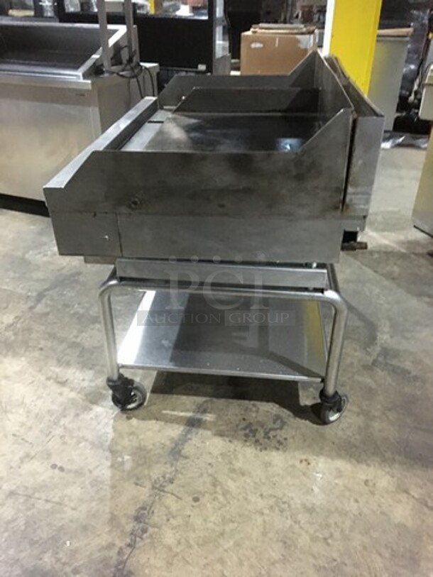 FAB! RARE FIND!  Wood Stone All Stainless Steel Commercial Natural Gas Powered 48 Inch Flat Griddle With Split! With Back & Side Splashes! On Stand! With Underneath Storage Space! All Stainless Steel! On Casters! - Image 2 of 9
