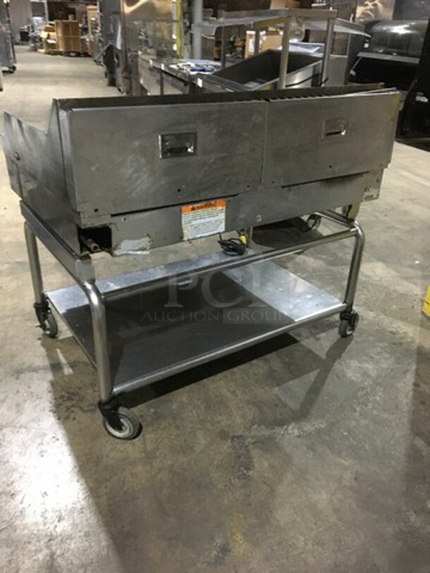 FAB! RARE FIND!  Wood Stone All Stainless Steel Commercial Natural Gas Powered 48 Inch Flat Griddle With Split! With Back & Side Splashes! On Stand! With Underneath Storage Space! All Stainless Steel! On Casters! - Image 3 of 9