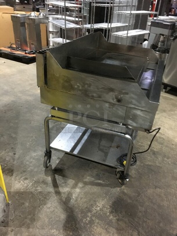 FAB! RARE FIND!  Wood Stone All Stainless Steel Commercial Natural Gas Powered 48 Inch Flat Griddle With Split! With Back & Side Splashes! On Stand! With Underneath Storage Space! All Stainless Steel! On Casters! - Image 4 of 9