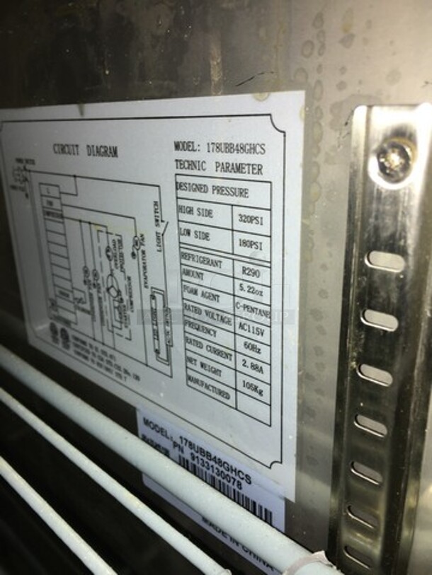 Avantco Commercial 2 Door Refrigerated Bar Back Merchandiser! With Poly Coated Racks! All Stainless Steel! Model 178UBB48GHCS! 115V! - Image 7 of 10