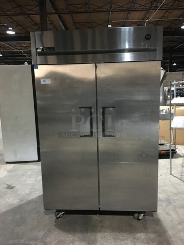 True Commercial 2 Door Reach In Refrigerator! With Poly Coated Racks! All Stainless Steel! Model TG2R2S Serial 7321687! 115V 1Phase! On Casters!