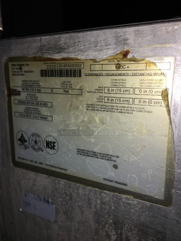 Pitco Natural Gas Powered 3 Burner Deep Fat Fryer! With 2 Metal Frying Baskets! With Backsplash! Model 40C+ Serial G14FA030253! On Legs! - Image 7 of 8