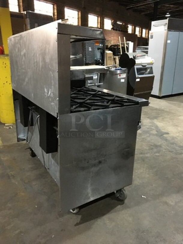 All Stainless Steel Commercial Natural Gas Powered 6 Burner Stove With Raised Flat Top Grill Combo! With Cheese Melter! With Double Full Size Oven Underneath! With Raised Backsplash And Salamander Shelf! On Commercial Casters! - Image 3 of 12