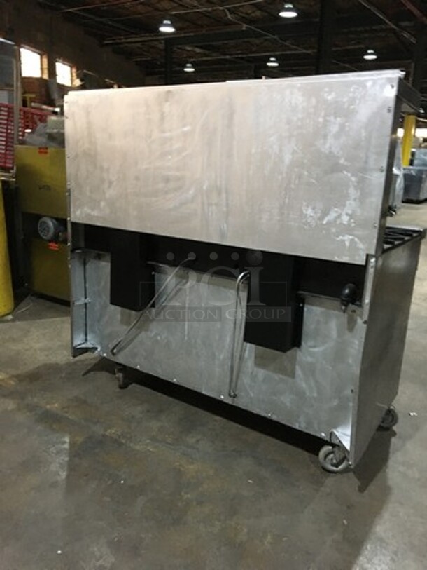 All Stainless Steel Commercial Natural Gas Powered 6 Burner Stove With Raised Flat Top Grill Combo! With Cheese Melter! With Double Full Size Oven Underneath! With Raised Backsplash And Salamander Shelf! On Commercial Casters! - Image 4 of 12