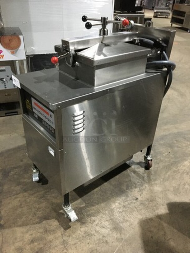LATE MODEL! NEVER USED! 2019 Shineho Electric Powered Pressure Fryer! With Digital Touch Controls! With Oil Filter System! Model P007! All Stainless Steel! On Commercial Casters! 220V! - Image 2 of 10