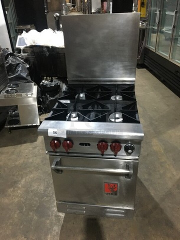 NICE! Wolf Commercial Natural Gas Powered 4 Burner Stove! With Raised Backsplash! With Oven Underneath! On Legs!