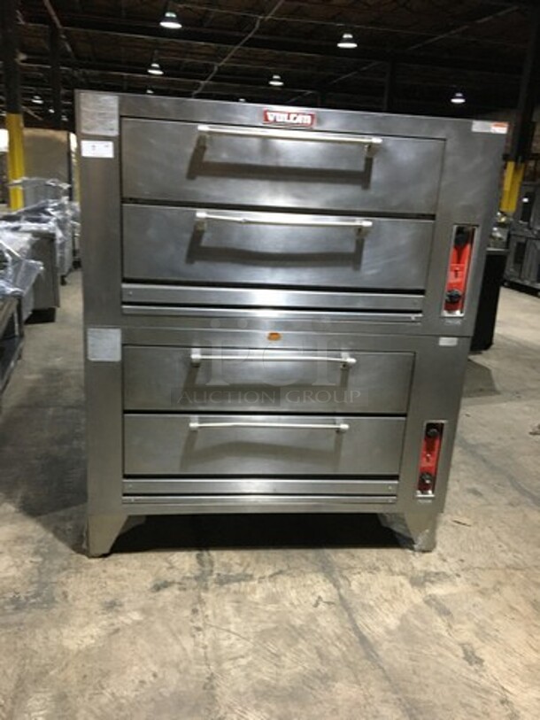 NICE! Vulcan Commercial Natural Gas Powered Double Deck Baking/Roasting/Pizza Oven! All Stainless Steel! Model 7016A1T Serial 541002827! All Stainless Steel! On Legs! 2 X Your Bid! Makes One Unit!