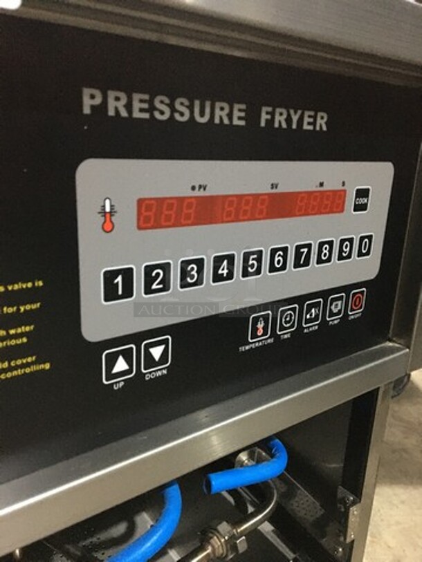 LATE MODEL! NEVER USED! 2019 Shineho Electric Powered Pressure Fryer! With Digital Touch Controls! With Oil Filter System! Model P007! All Stainless Steel! On Commercial Casters! 220V! - Image 8 of 10