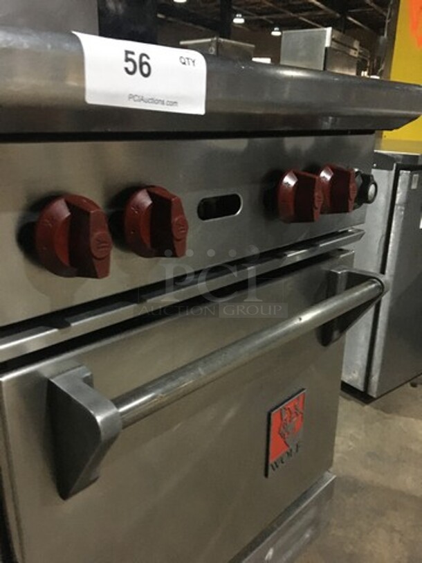 NICE! Wolf Commercial Natural Gas Powered 4 Burner Stove! With Raised Backsplash! With Oven Underneath! On Legs! - Image 7 of 10