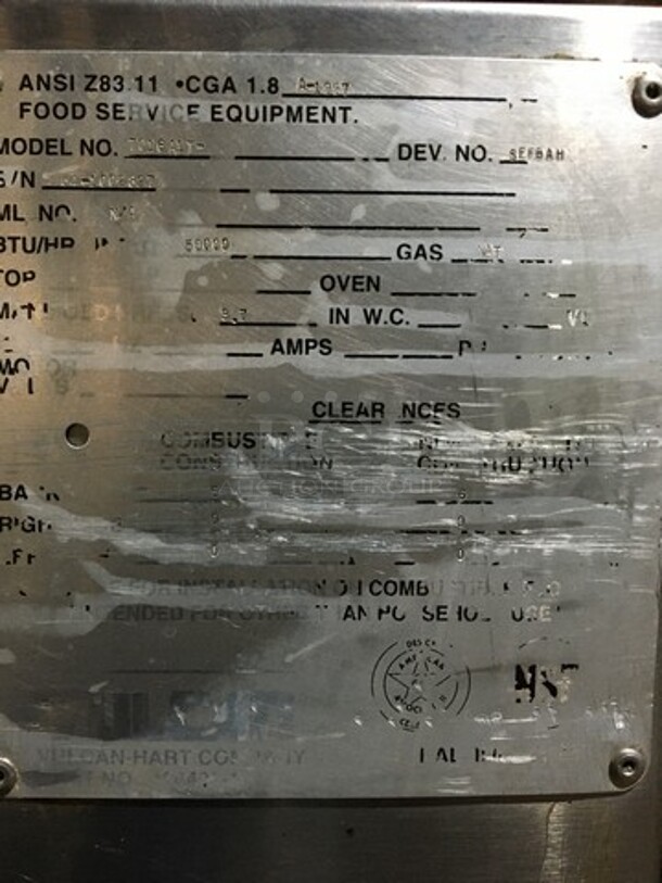 NICE! Vulcan Commercial Natural Gas Powered Double Deck Baking/Roasting/Pizza Oven! All Stainless Steel! Model 7016A1T Serial 541002827! All Stainless Steel! On Legs! 2 X Your Bid! Makes One Unit! - Image 9 of 11