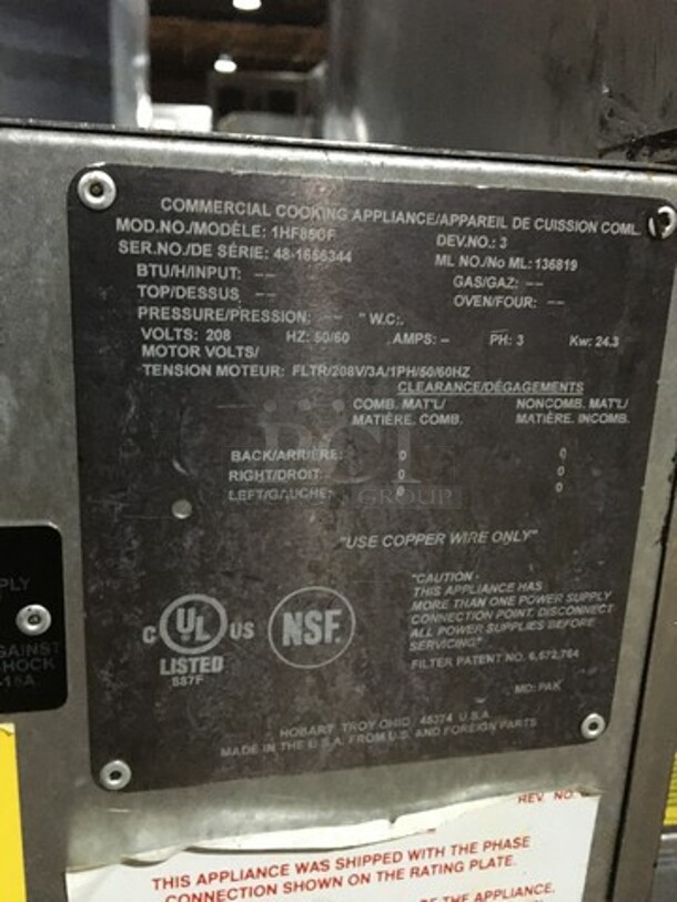 Hobart Commercial Electric Deep Fat Fryer! With Metal Basket! All Stainless Steel! Model 1HF85CF Serial 481656344! 208V 3Phase! On Commercial Casters! - Image 8 of 10