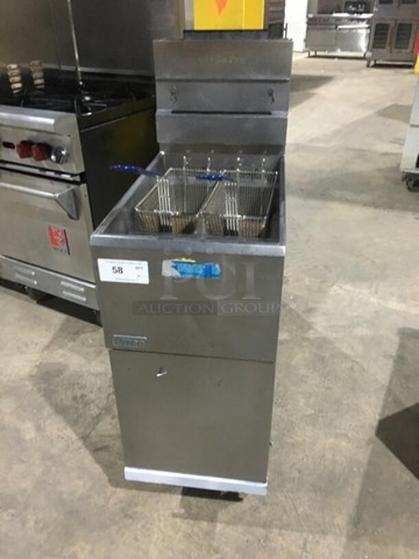 Pitco Commercial Natural Gas Powered Deep Fat Fryer! With Backsplash! All Stainless Steel! Model 40C Serial G14HB046604! On Legs!