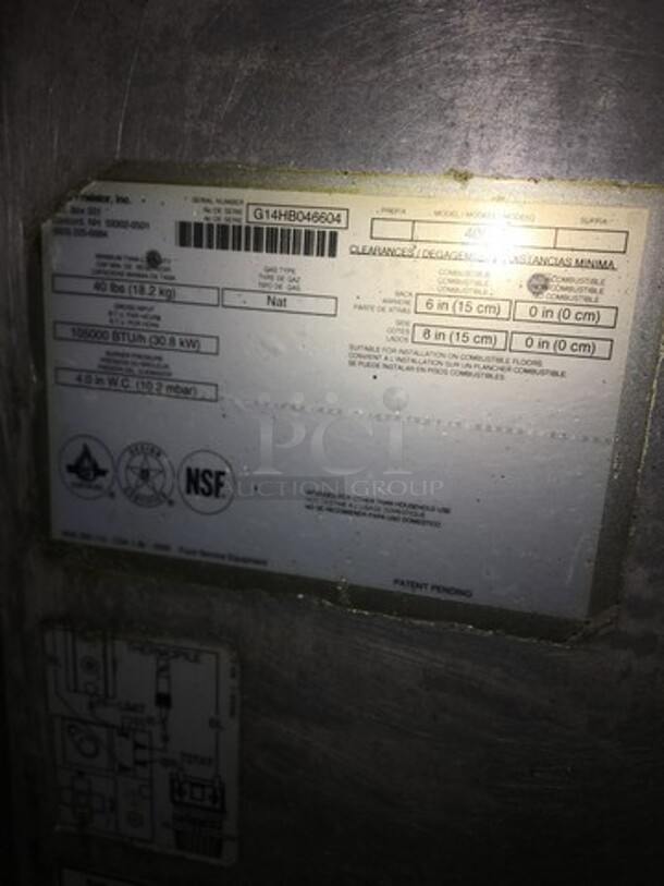 Pitco Commercial Natural Gas Powered Deep Fat Fryer! With Backsplash! All Stainless Steel! Model 40C Serial G14HB046604! On Legs! - Image 8 of 9