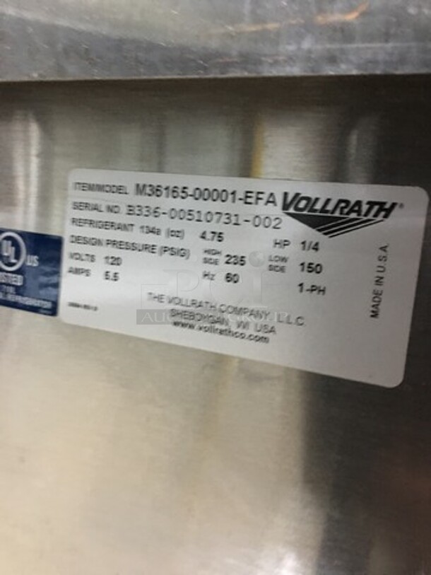 Vollrath Commercial Refrigerated Cold Pan! With Sneeze Guard! All Stainless Steel! With Lowering Prep/Serve Line! Model M3616500001EFA Serial B33600510731002! 120V 1Phase! On Commercial Casters! - Image 9 of 10