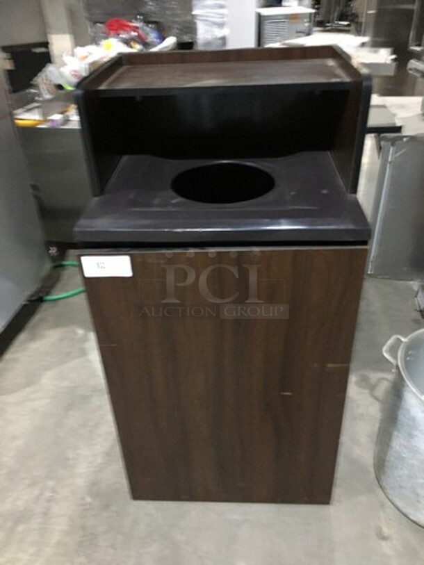 Wooden Style Customer Disposal Station! With Tray Return Shelf & Trash Receptacle Cabinet!