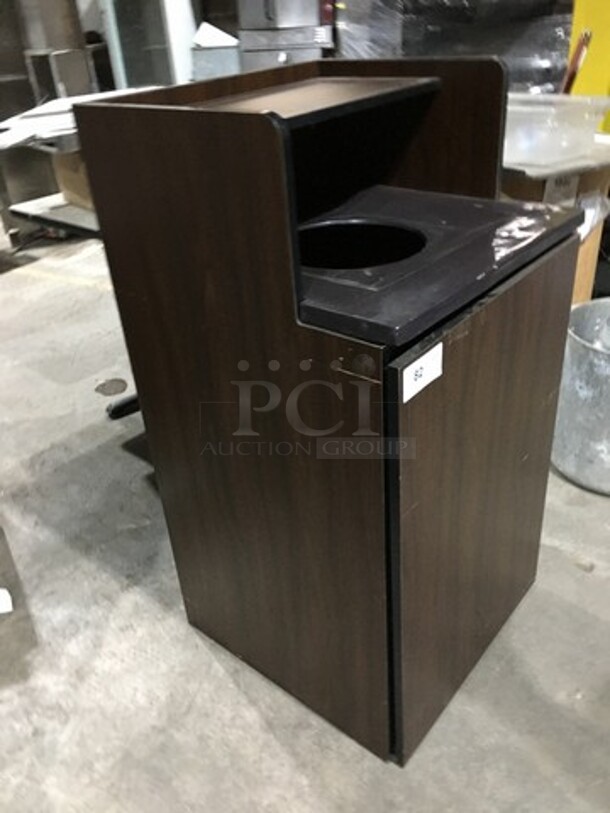 Wooden Style Customer Disposal Station! With Tray Return Shelf & Trash Receptacle Cabinet! - Image 3 of 7