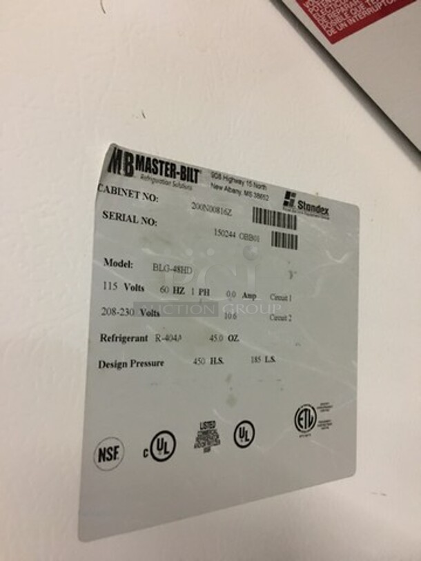 Master Bilt Commercial 2 Door Reach In Freezer Merchandiser! With Poly Coated Racks! Model BLG48HD Serial 150244OBB01! 115V 1Phase! - Image 7 of 8