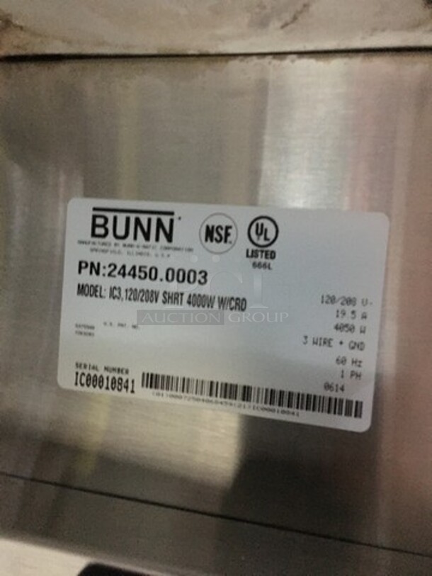 Bunn Commercial Countertop Iced Tea Machine! All Stainless Steel! Model IC3 Serial IC00010841! 120/208V 1Phase! - Image 8 of 9