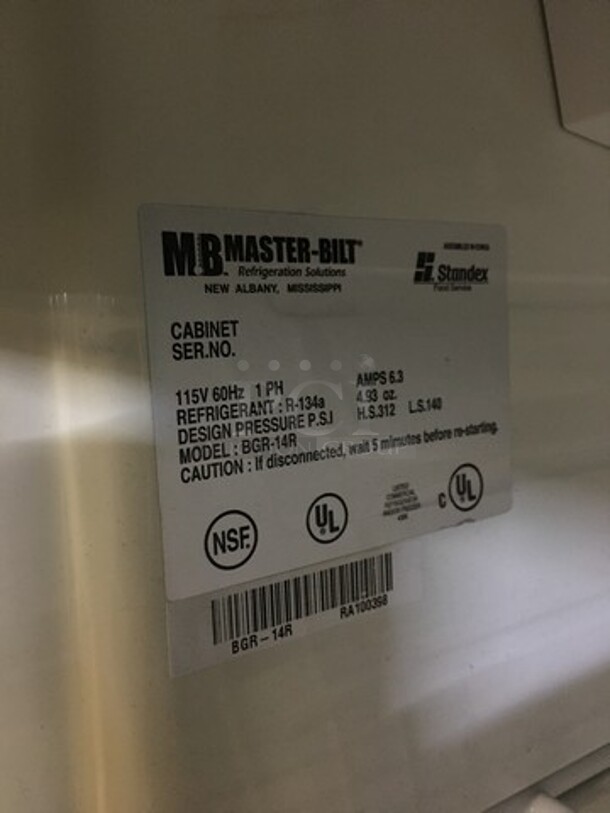 Master Bilt Commercial Single Door Reach In Refrigerator Merchandiser! With Poly Coated Racks! Model BGR14R Serial RA100398! 115V 1Phase! - Image 7 of 8