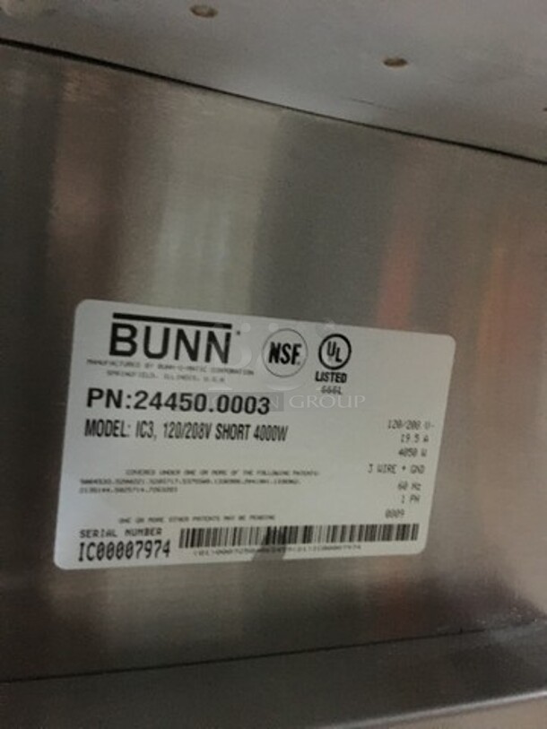 Bunn Commercial Countertop Iced Tea Machine! All Stainless Steel! Model IC3 Serial IC00007974! 120/208V 1Phase! - Image 7 of 8