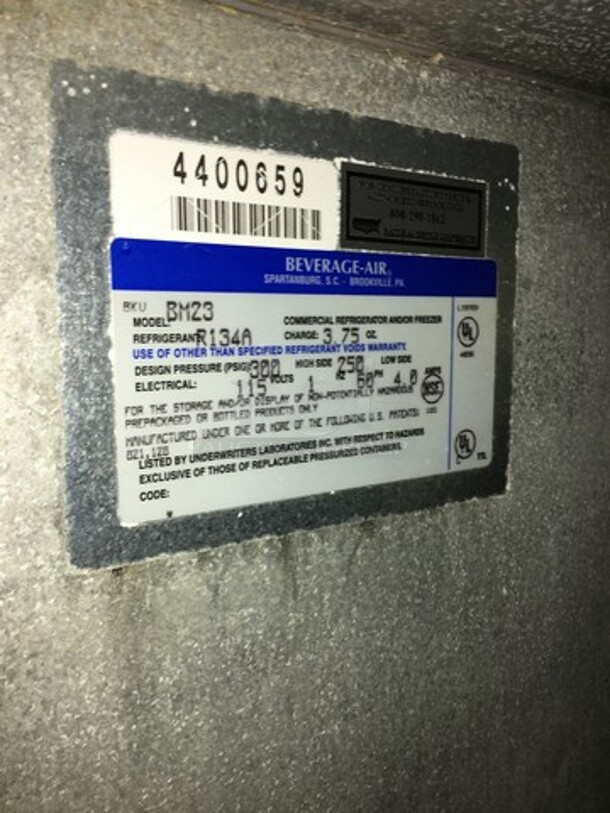 Beverage Air Commercial Refrigerated Single Tap Kegerator! With Beer Tower! With Underneath Storage Space! Model BM23 Serial 4400659! 115V 1Phase! - Image 8 of 9