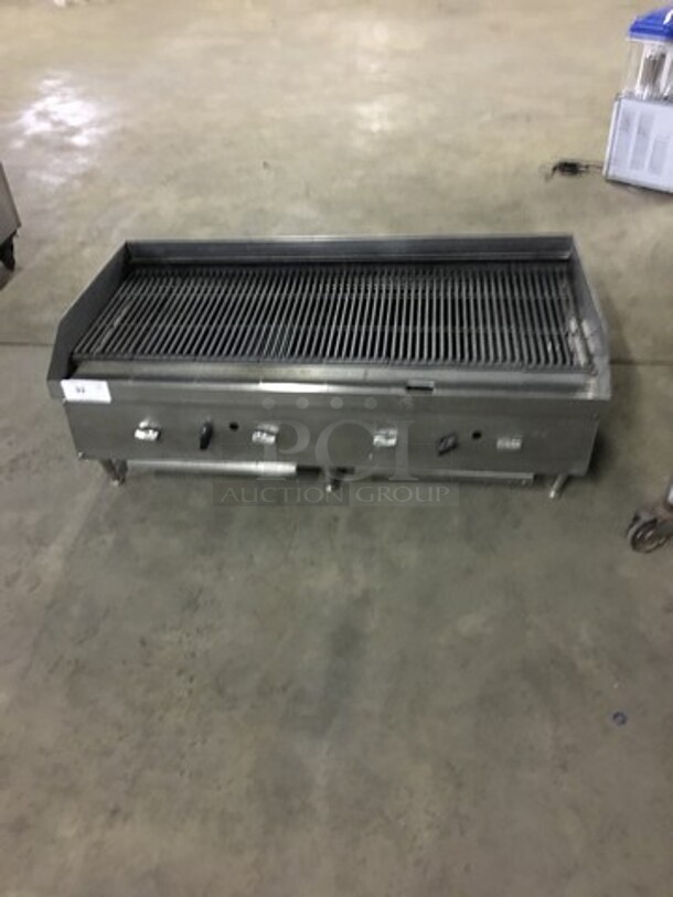 All Stainless Steel Natural Gas Powered Char Broiler Grill! With Back & Side Splashes! On Legs! - Image 1 of 9