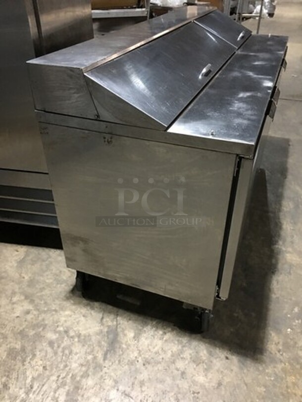 Beverage Air Commercial Refrigerated Sandwich Prep Table! With 3 Doors Underneath Storage Space! With Poly Coated Racks! All Stainless Steel! Model SPE7218 Serial 11010320! 115V 1Phase! On Casters! - Image 2 of 10